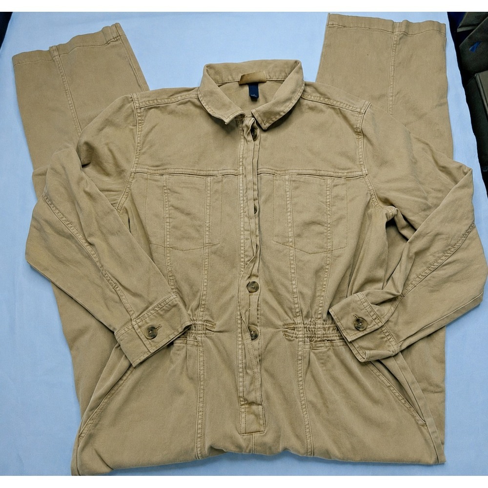 Universal Thread Jumpsuit Womens 14 Tan Khaki Denim Boiler Suit Workwear Boho